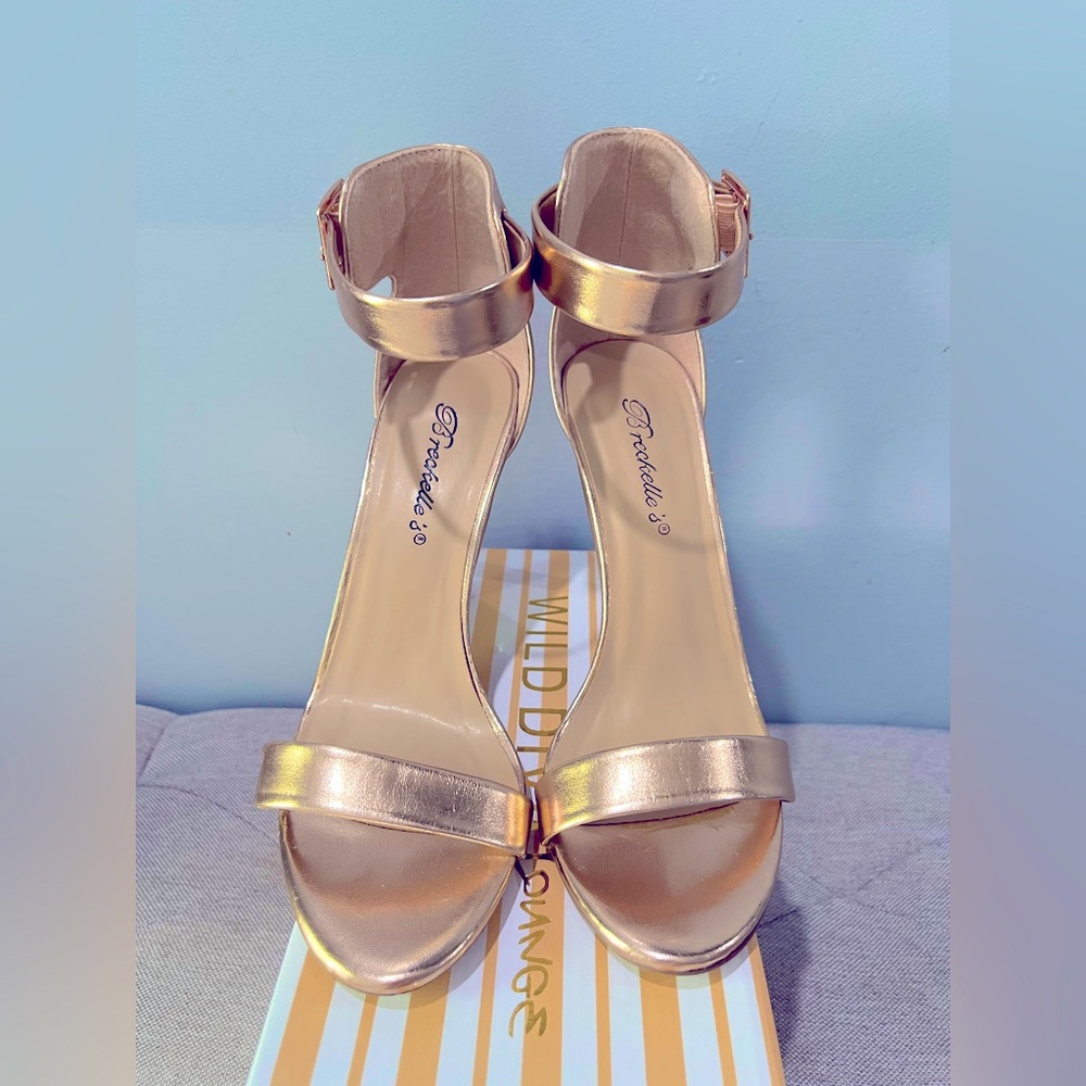 Breckelle’s Rose Gold Metallic Foil Ankle Strap Heels